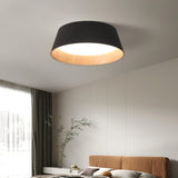 Modern Ribbed LED Flush Mount Ceiling Light with Real Wood Interior Finish