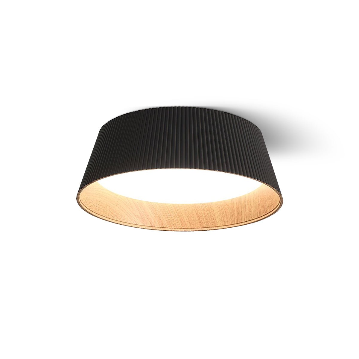 Modern Ribbed LED Flush Mount Ceiling Light with Real Wood Interior Finish