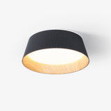 Modern Ribbed LED Flush Mount Ceiling Light with Real Wood Interior Finish