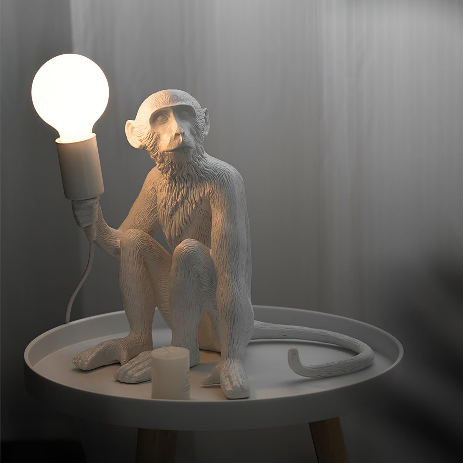 Sitting Monkey Resin Table Lamp Whimsical Animal Sculpture Desk Light for Living Room