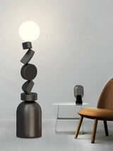 Modern Geometric Monolith Cube LED Floor Lamp with White Acrylic Globe Shading