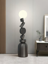 Modern Geometric Monolith Cube LED Floor Lamp with White Acrylic Globe Shading