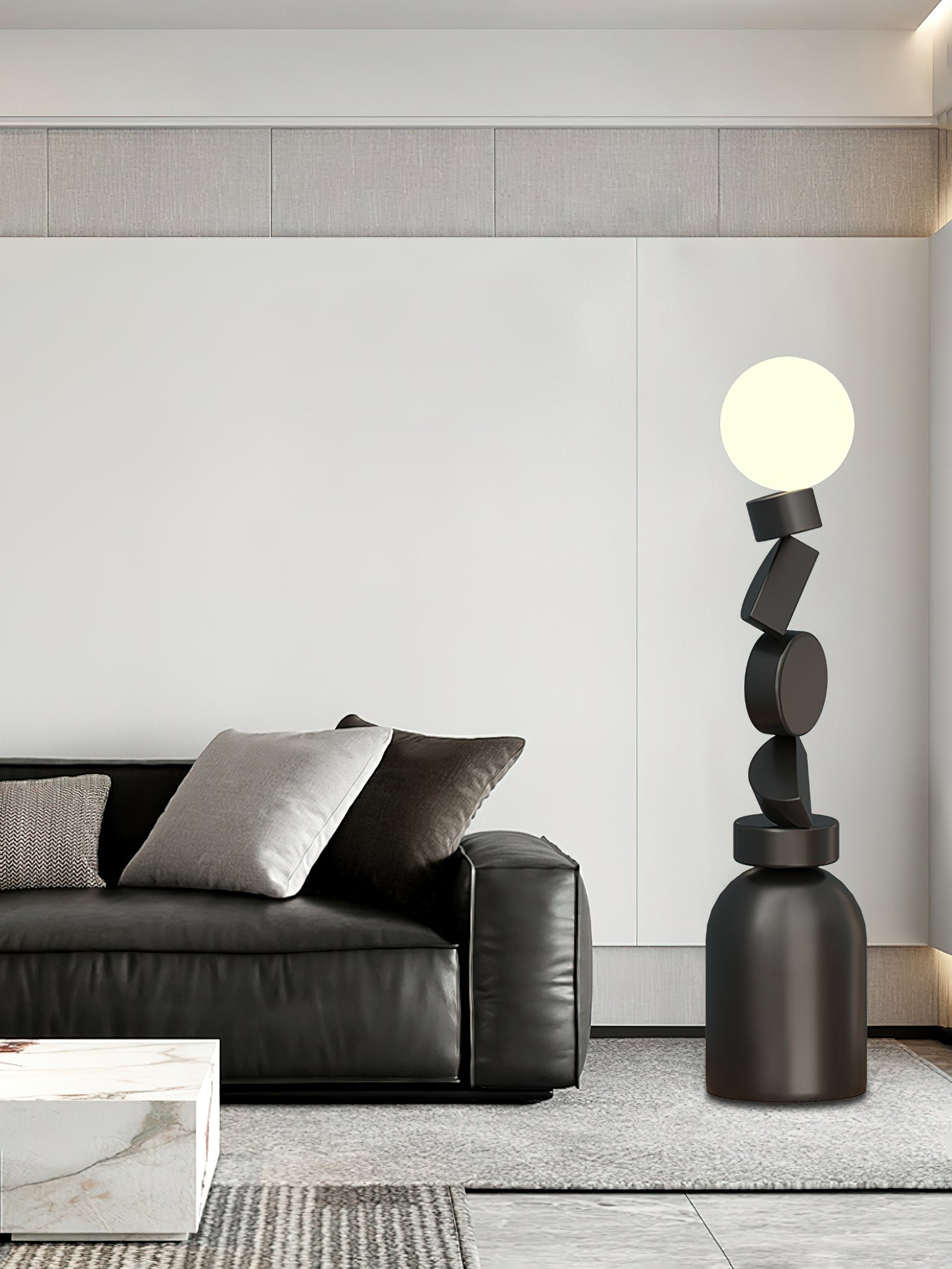 Modern Geometric Monolith Cube LED Floor Lamp with White Acrylic Globe Shading