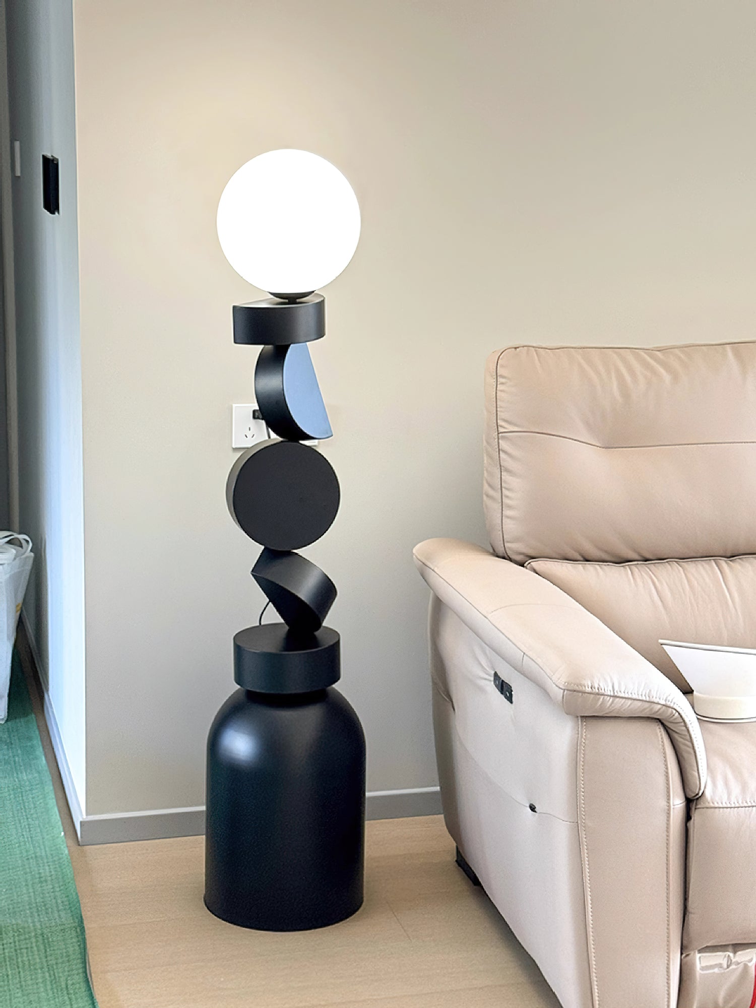Modern Geometric Monolith Cube LED Floor Lamp with White Acrylic Globe Shading