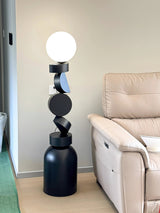 Modern Geometric Monolith Cube LED Floor Lamp with White Acrylic Globe Shading