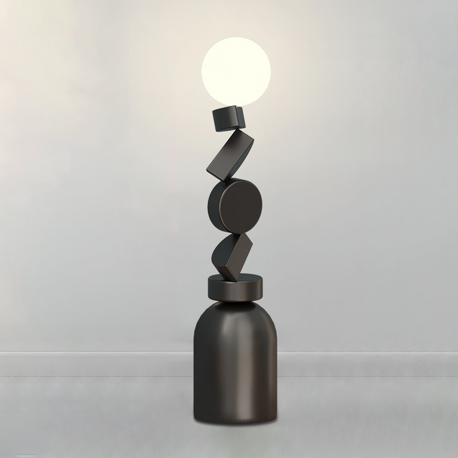 Modern Geometric Monolith Cube LED Floor Lamp with White Acrylic Globe Shading