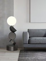 Modern Geometric Monolith Cube LED Floor Lamp with White Acrylic Globe Shading