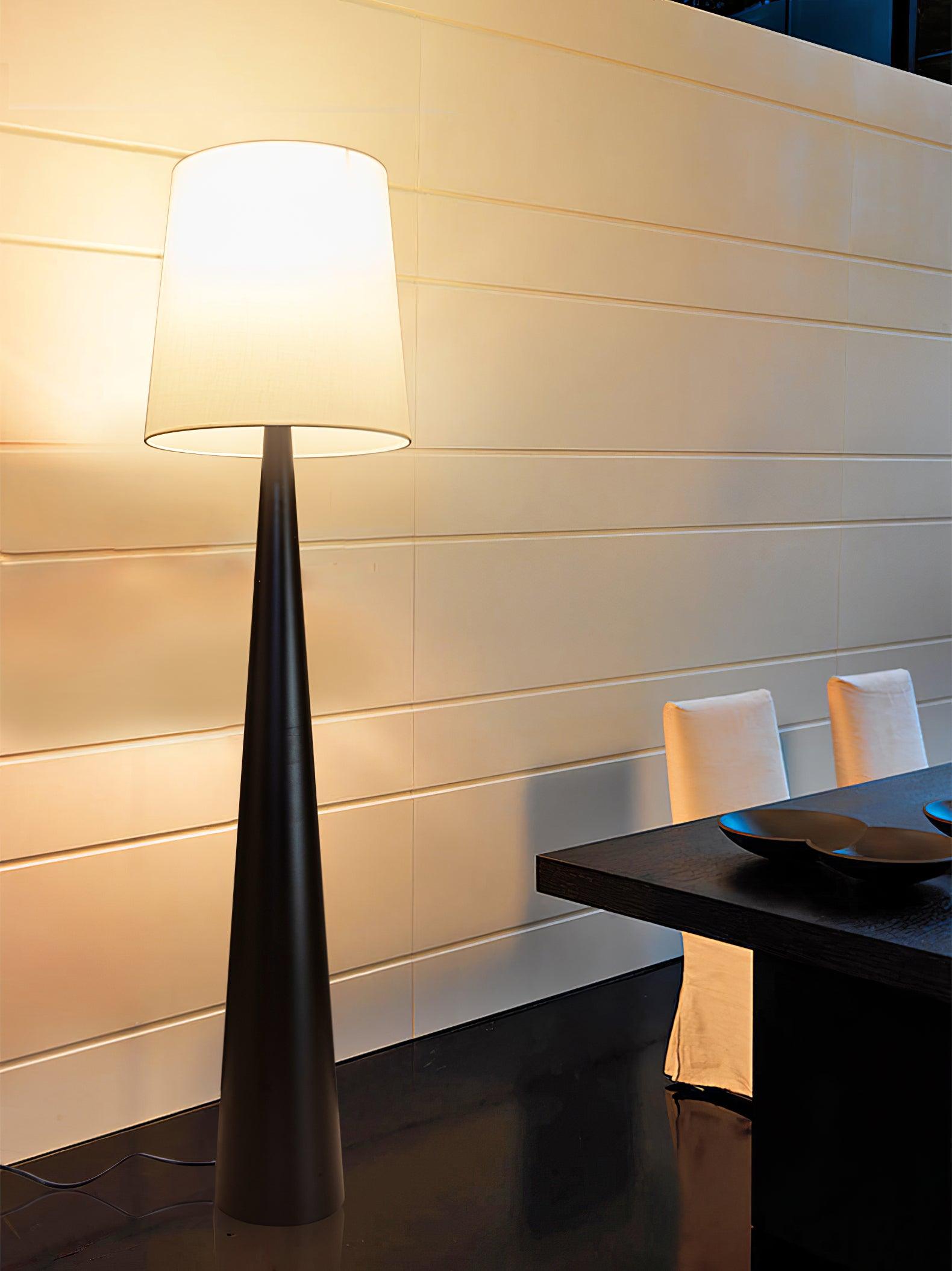 Modern Montenegro Black Iron Standing Floor Lamp with White Fabric Shade