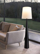 Modern Montenegro Black Iron Standing Floor Lamp with White Fabric Shade
