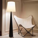 Modern Montenegro Black Iron Standing Floor Lamp with White Fabric Shade