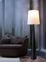 Modern Montenegro Black Iron Standing Floor Lamp with White Fabric Shade