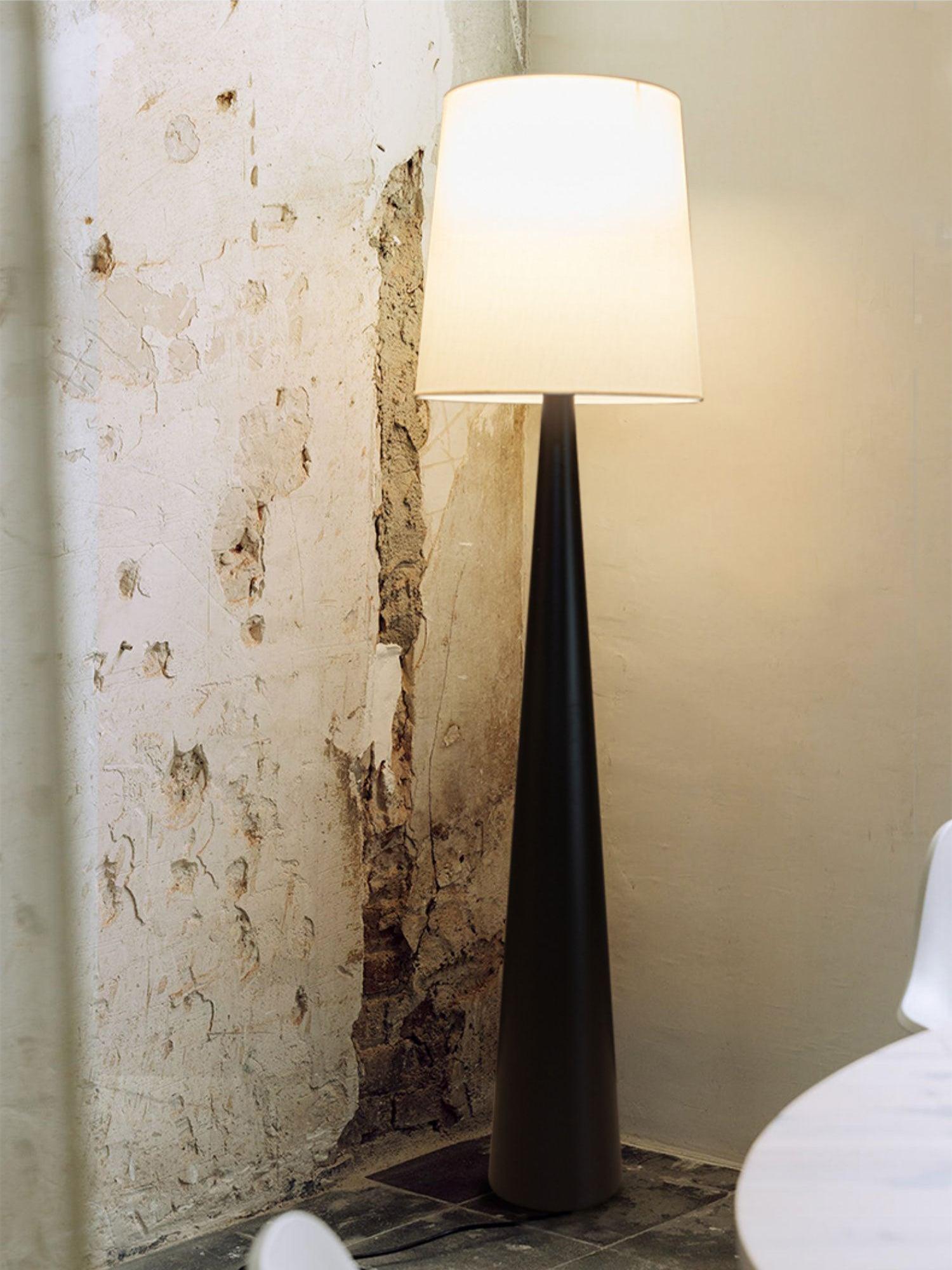 Modern Montenegro Black Iron Standing Floor Lamp with White Fabric Shade
