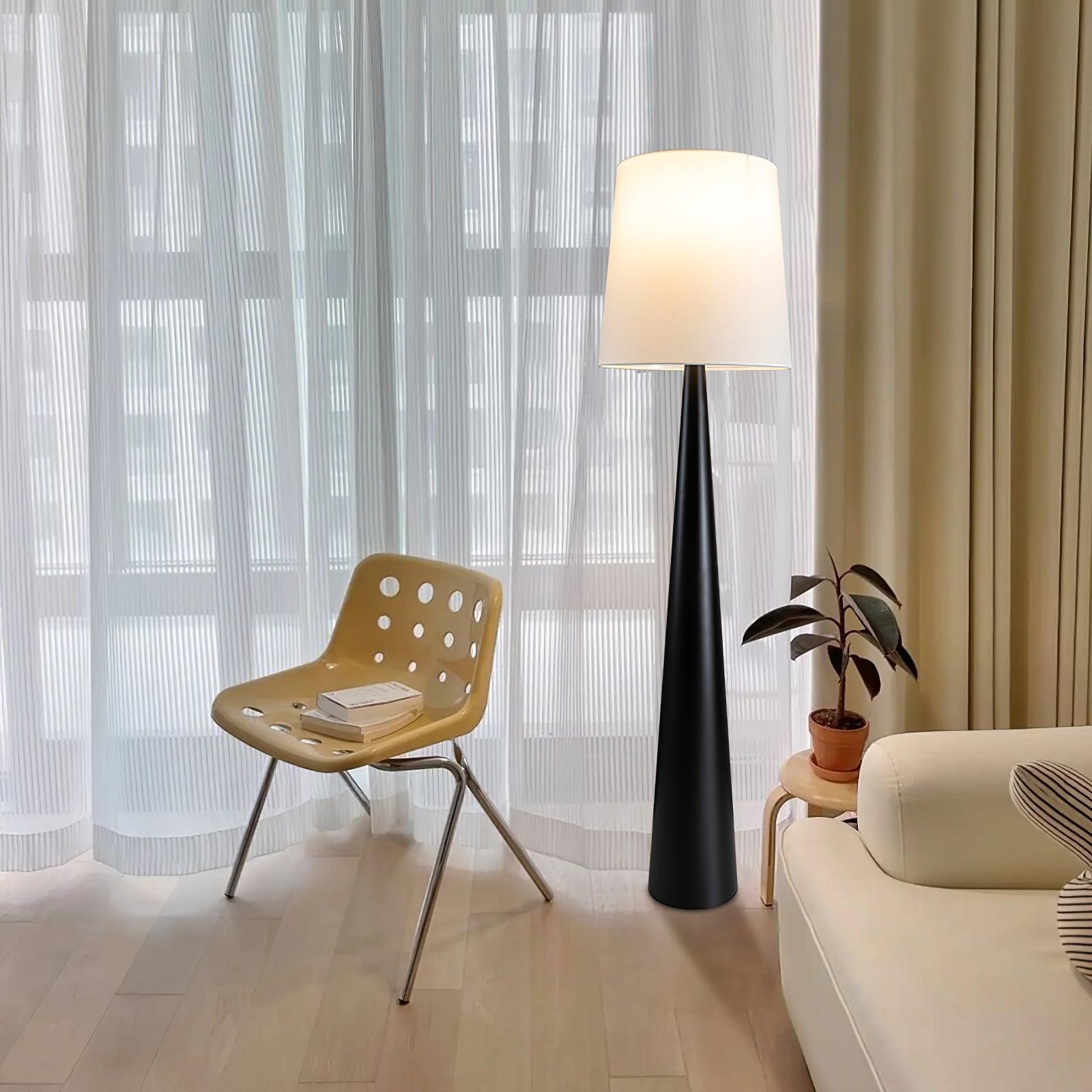 Modern Montenegro Black Iron Standing Floor Lamp with White Fabric Shade