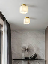 Modern Natural Alabaster LED Flush Mount Ceiling Light Brass Globe Lamp for Hallway