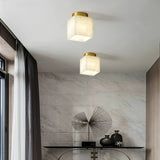 Modern Natural Alabaster LED Flush Mount Ceiling Light Brass Globe Lamp for Hallway