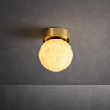 Modern Natural Alabaster LED Flush Mount Ceiling Light Brass Globe Lamp for Hallway