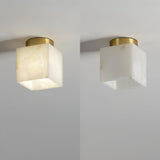 Modern Natural Alabaster LED Flush Mount Ceiling Light Brass Globe Lamp for Hallway
