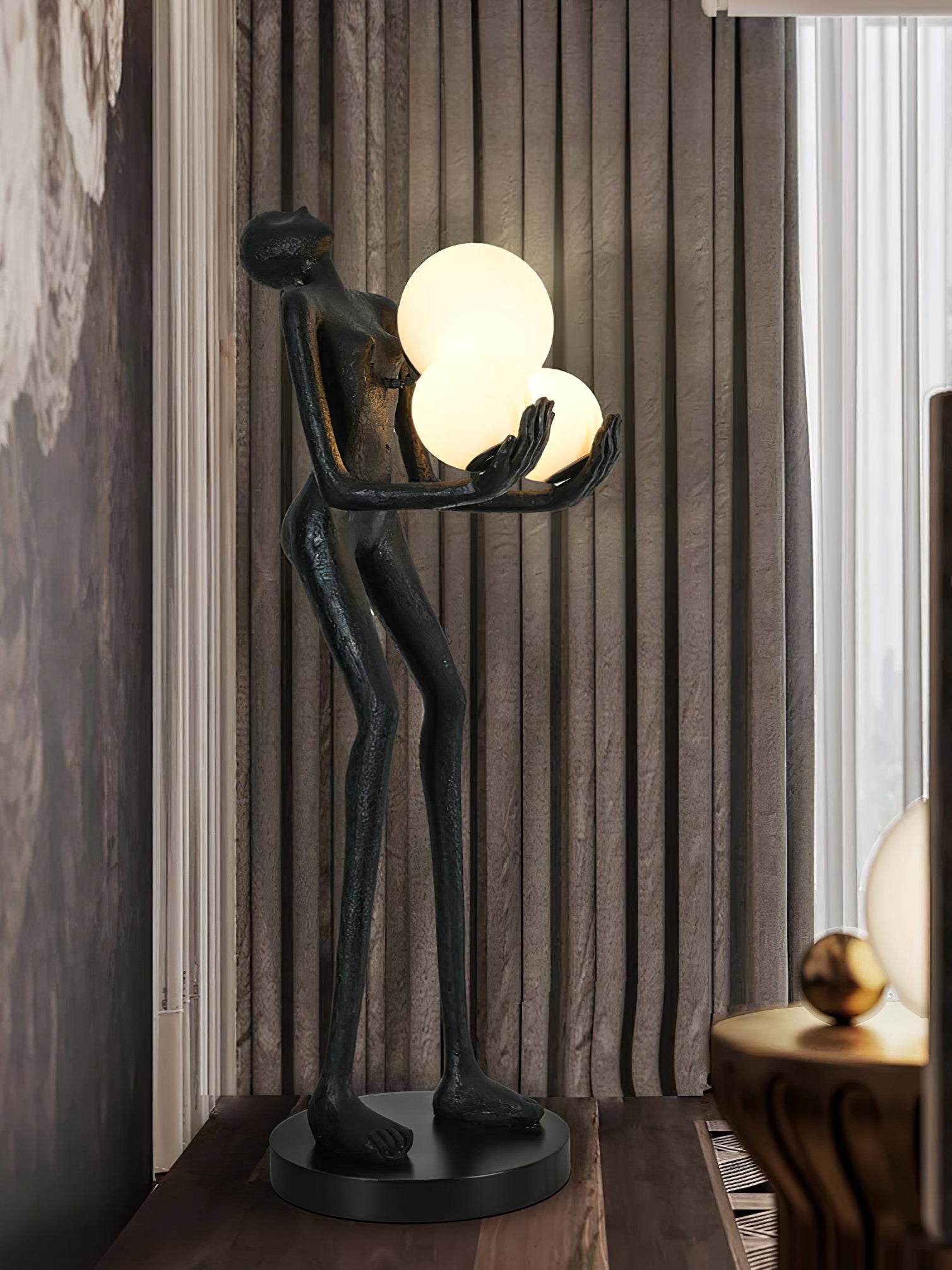 Moonlit Guardian Artistic Sculptural Standing Floor Lamp with Glowing Glass Orbs