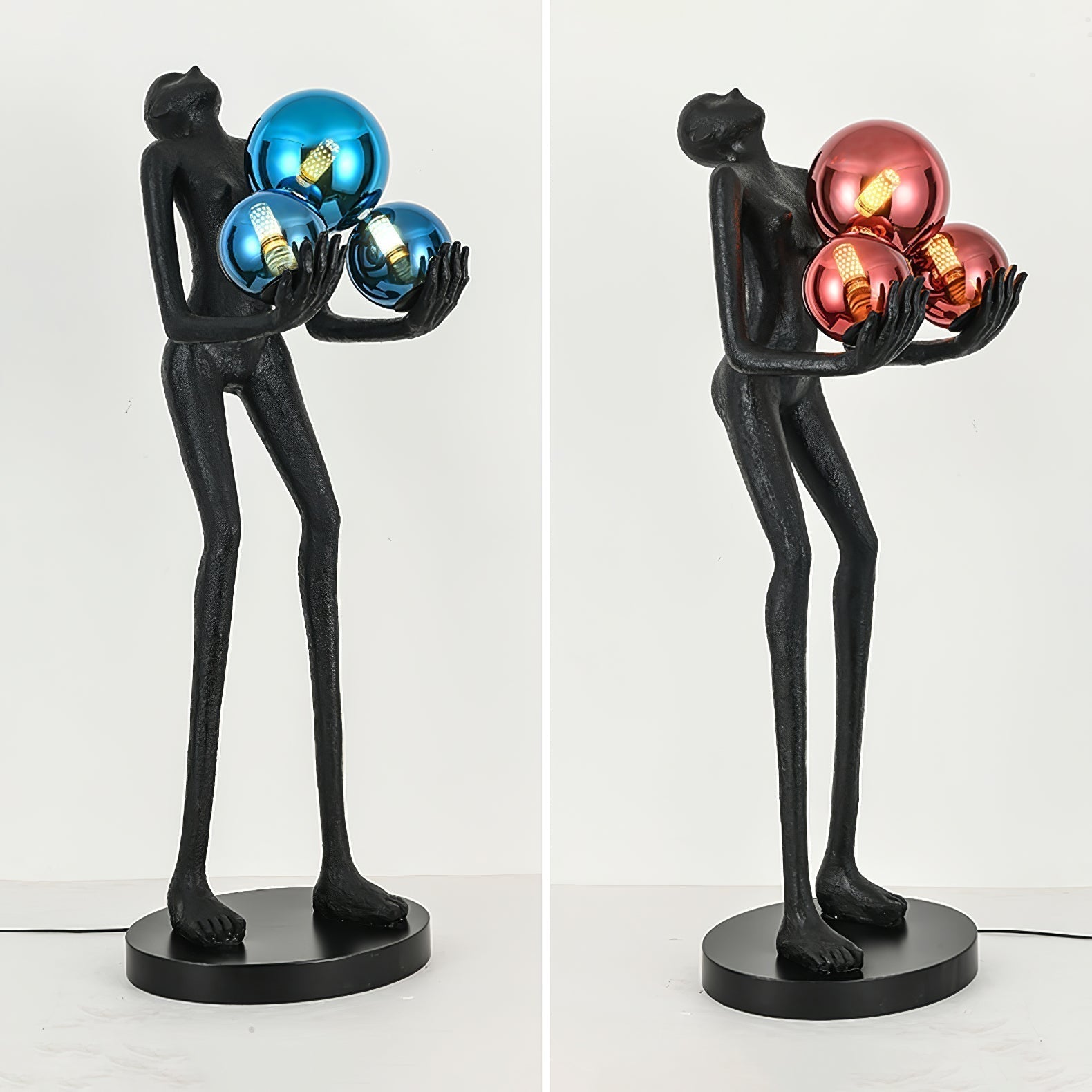 Moonlit Guardian Artistic Sculptural Standing Floor Lamp with Glowing Glass Orbs