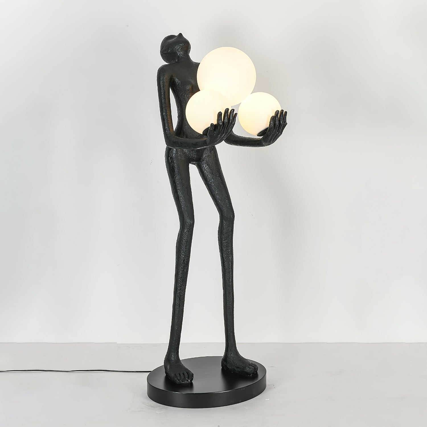 Moonlit Guardian Artistic Sculptural Standing Floor Lamp with Glowing Glass Orbs