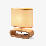 Moti Minimalist Natural Wood Table Lamp with Brown Fabric Shade for Bedside