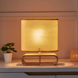 Moti Minimalist Natural Wood Table Lamp with Brown Fabric Shade for Bedside