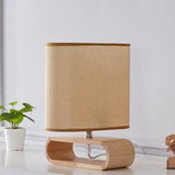 Moti Minimalist Natural Wood Table Lamp with Brown Fabric Shade for Bedside