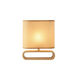 Moti Minimalist Natural Wood Table Lamp with Brown Fabric Shade for Bedside