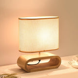 Moti Minimalist Natural Wood Table Lamp with Brown Fabric Shade for Bedside