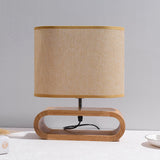 Moti Minimalist Natural Wood Table Lamp with Brown Fabric Shade for Bedside