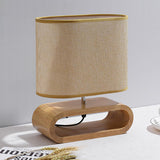 Moti Minimalist Natural Wood Table Lamp with Brown Fabric Shade for Bedside