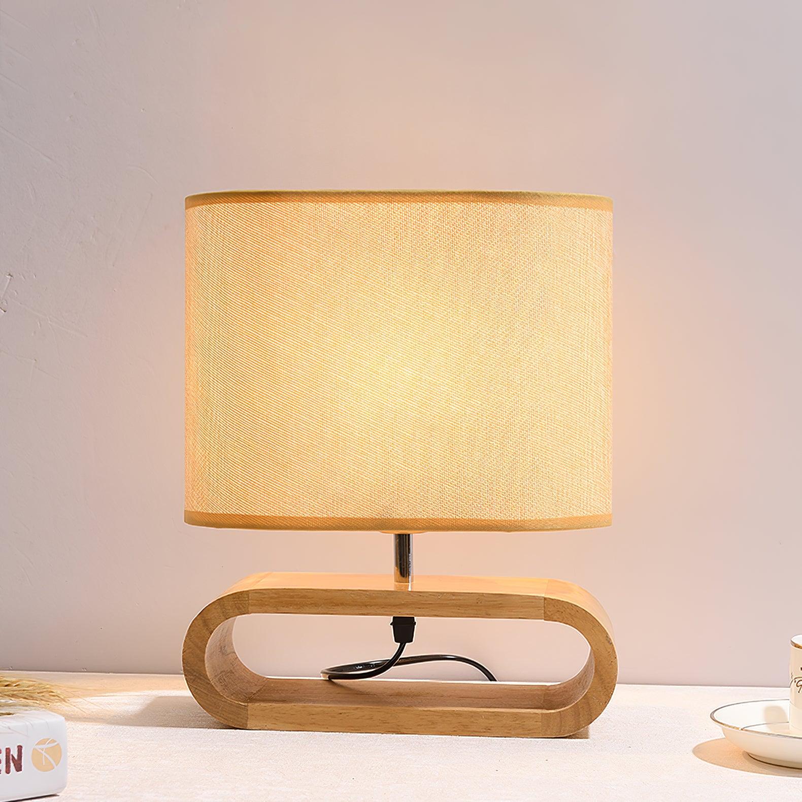 Moti Minimalist Natural Wood Table Lamp with Brown Fabric Shade for Bedside