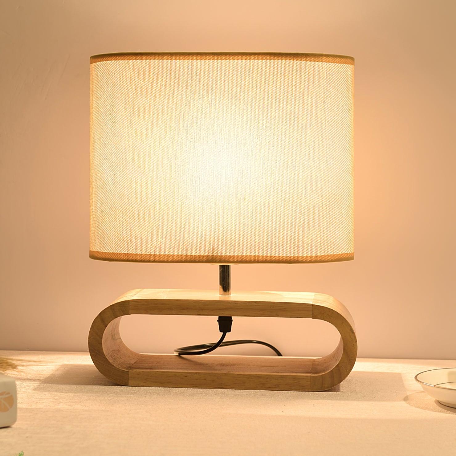 Moti Minimalist Natural Wood Table Lamp with Brown Fabric Shade for Bedside