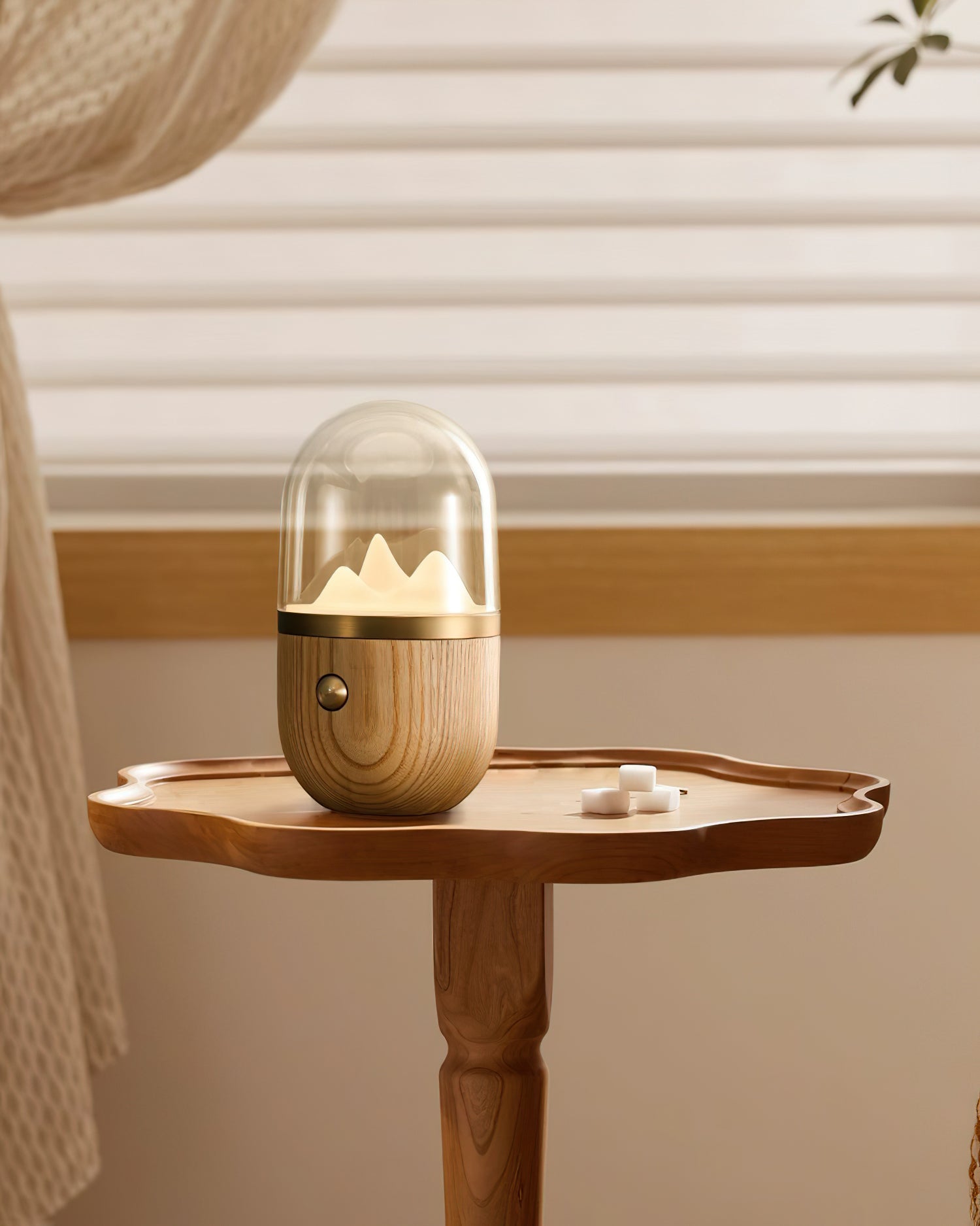 Mountain Peak LED Accent Table Lamp Nature Inspired Night Light with Wood Base