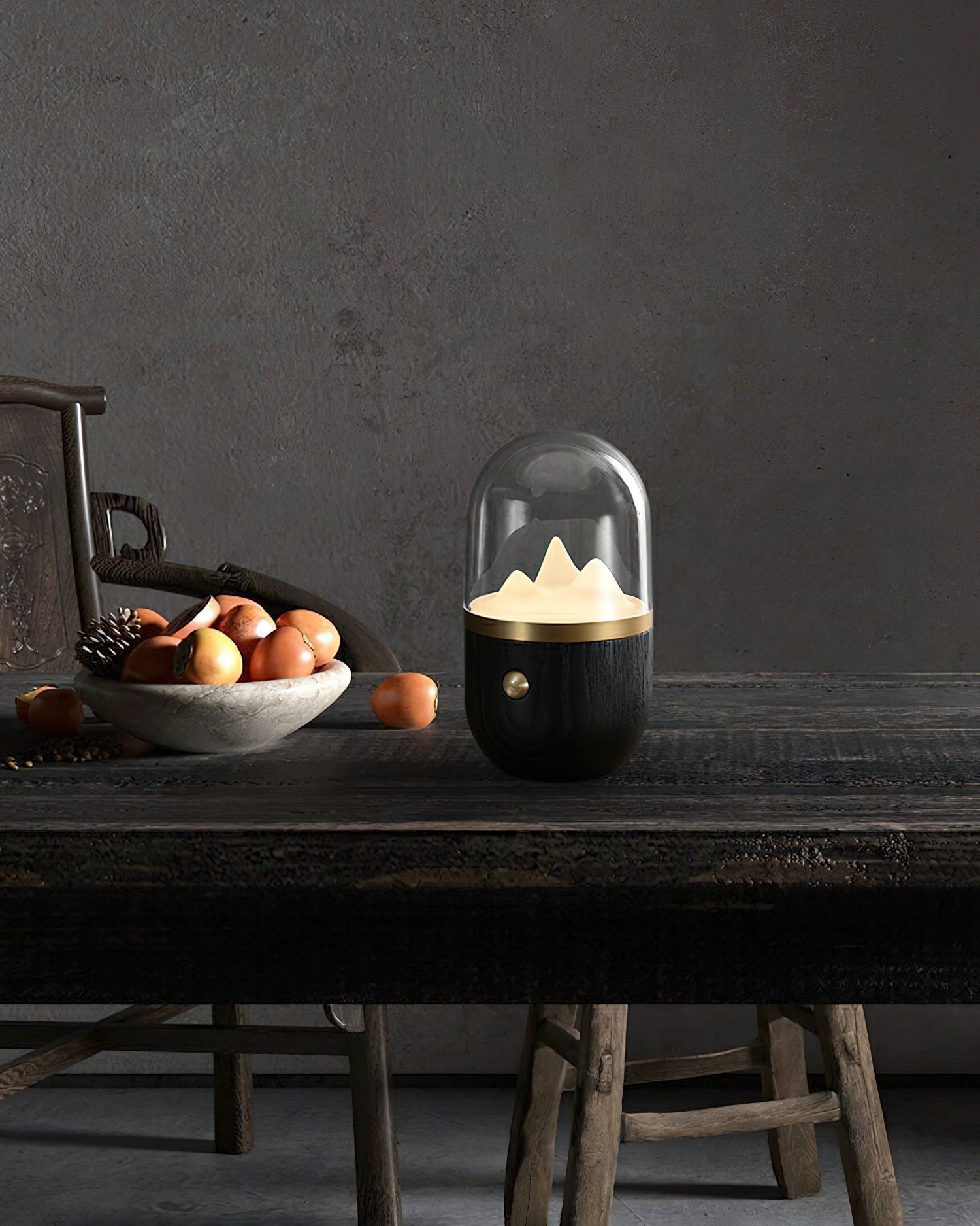 Mountain Peak LED Accent Table Lamp Nature Inspired Night Light with Wood Base