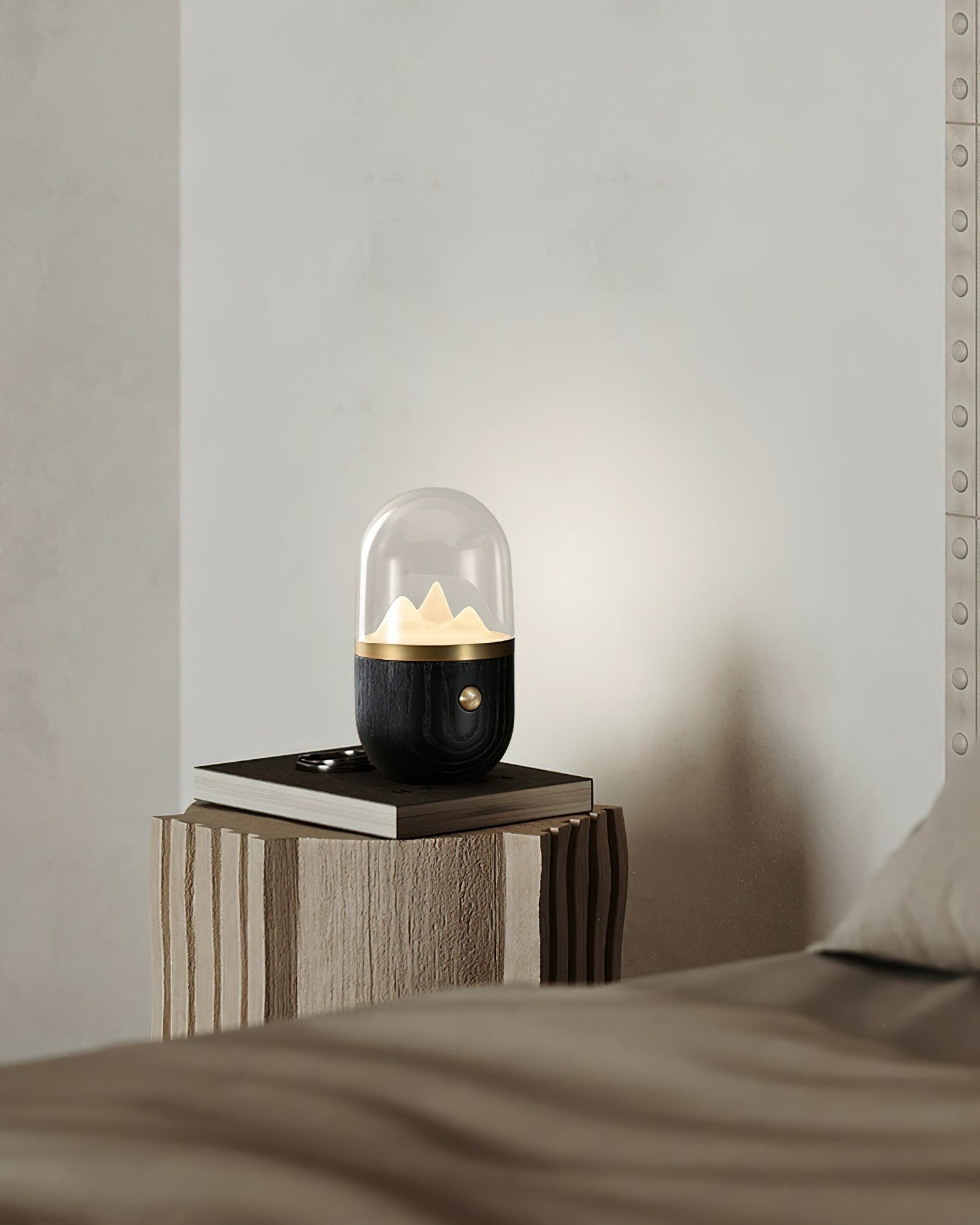 Mountain Peak LED Accent Table Lamp Nature Inspired Night Light with Wood Base