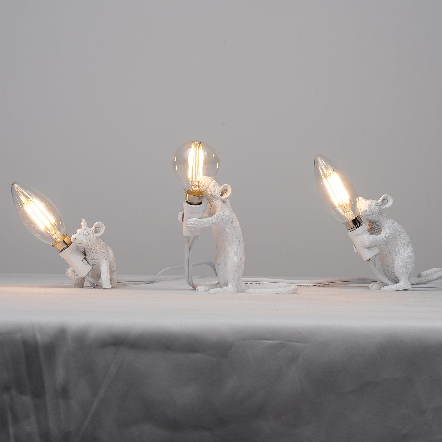 Resin Mouse Table Lamp Decorative Animal Sculpture Side Table Light for Bedside and Desk