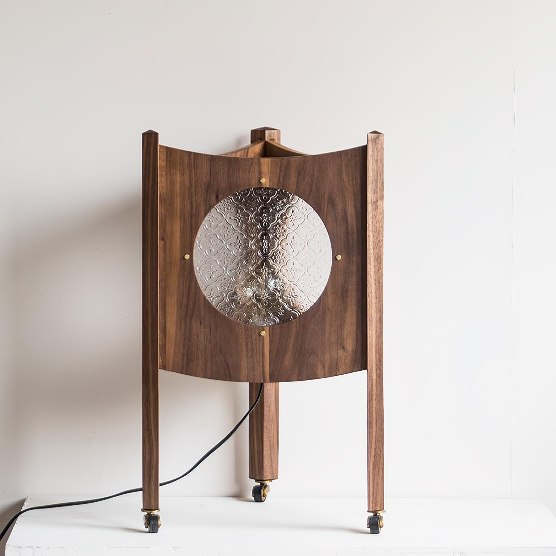 Modern Solid Wood Mobile Bedside Lamp Triangular Rolling Table Light for Living Room