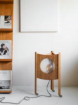Modern Solid Wood Mobile Bedside Lamp Triangular Rolling Table Light for Living Room