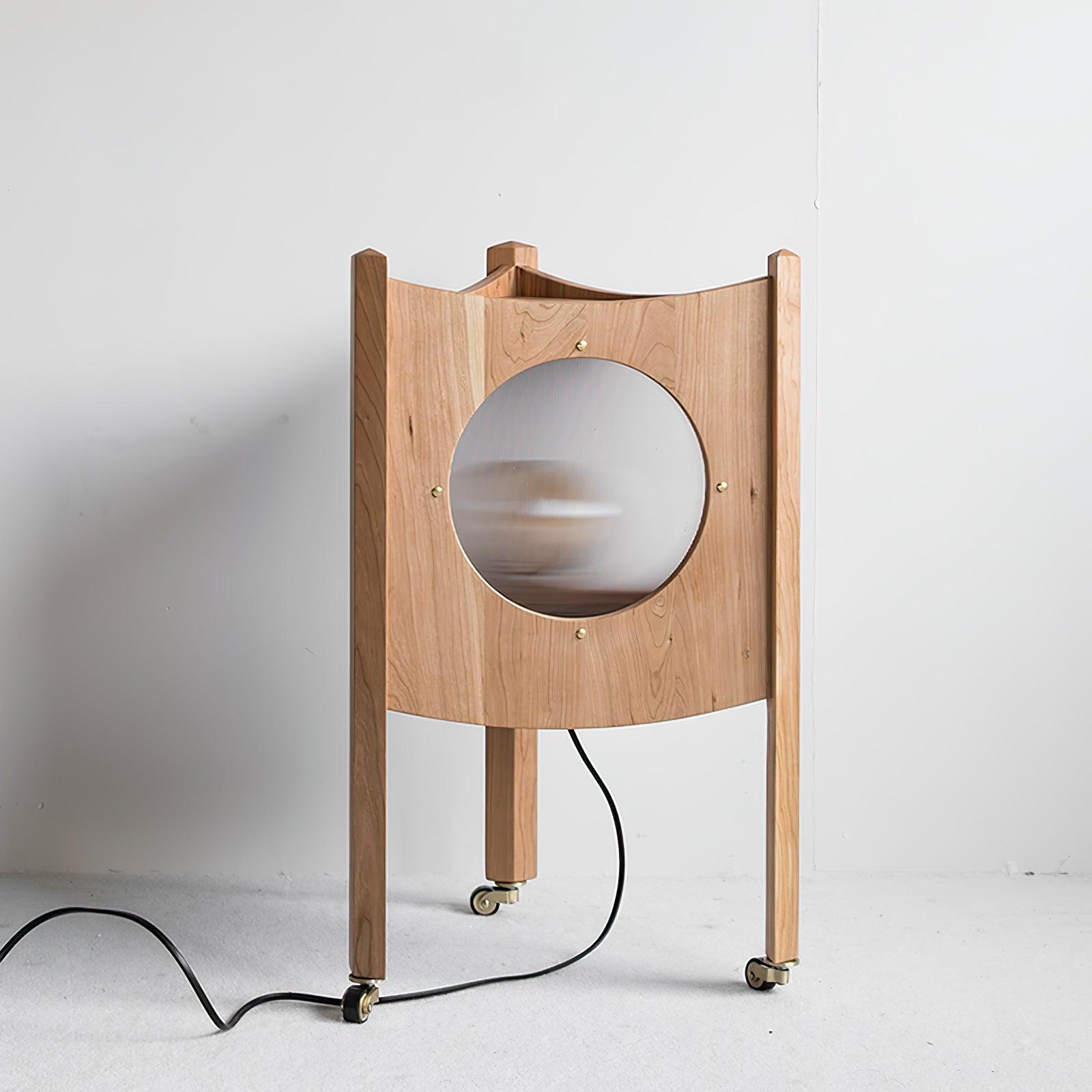 Modern Solid Wood Mobile Bedside Lamp Triangular Rolling Table Light for Living Room
