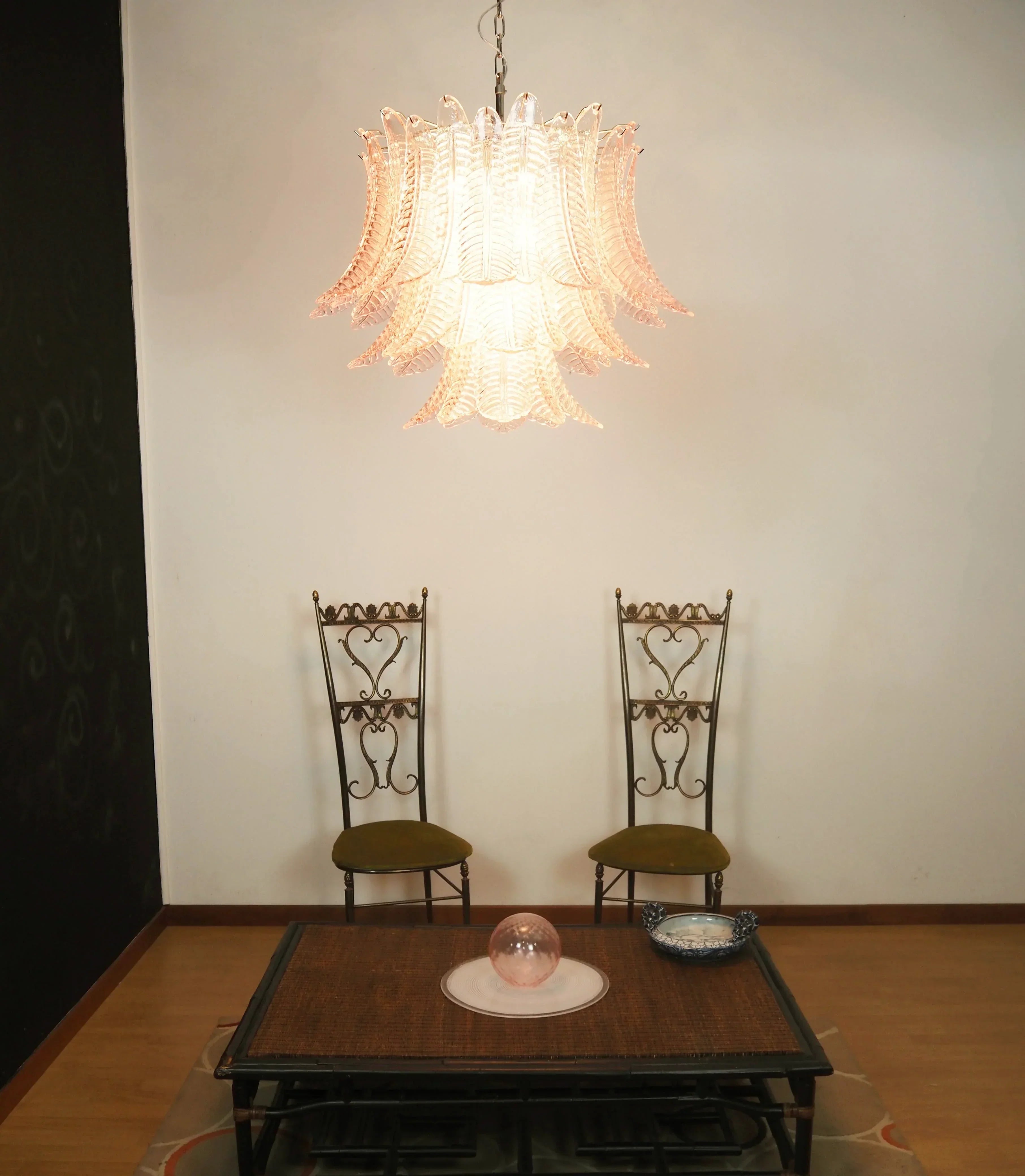 luxurious-pink-fern-murano-glass-chandelier-with-metal-frame-in-gold-chrome-or-nickel