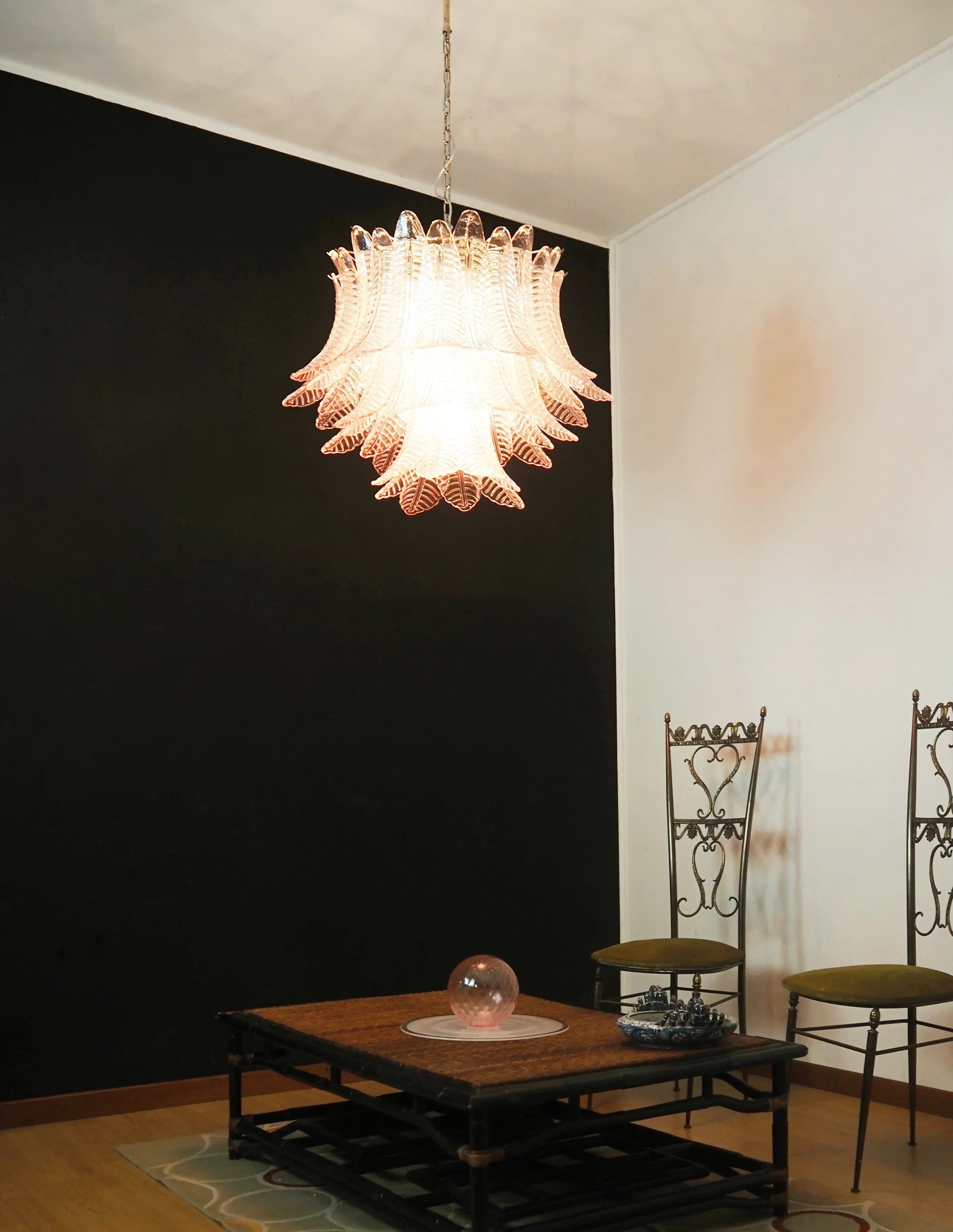 luxurious-pink-fern-murano-glass-chandelier-with-metal-frame-in-gold-chrome-or-nickel