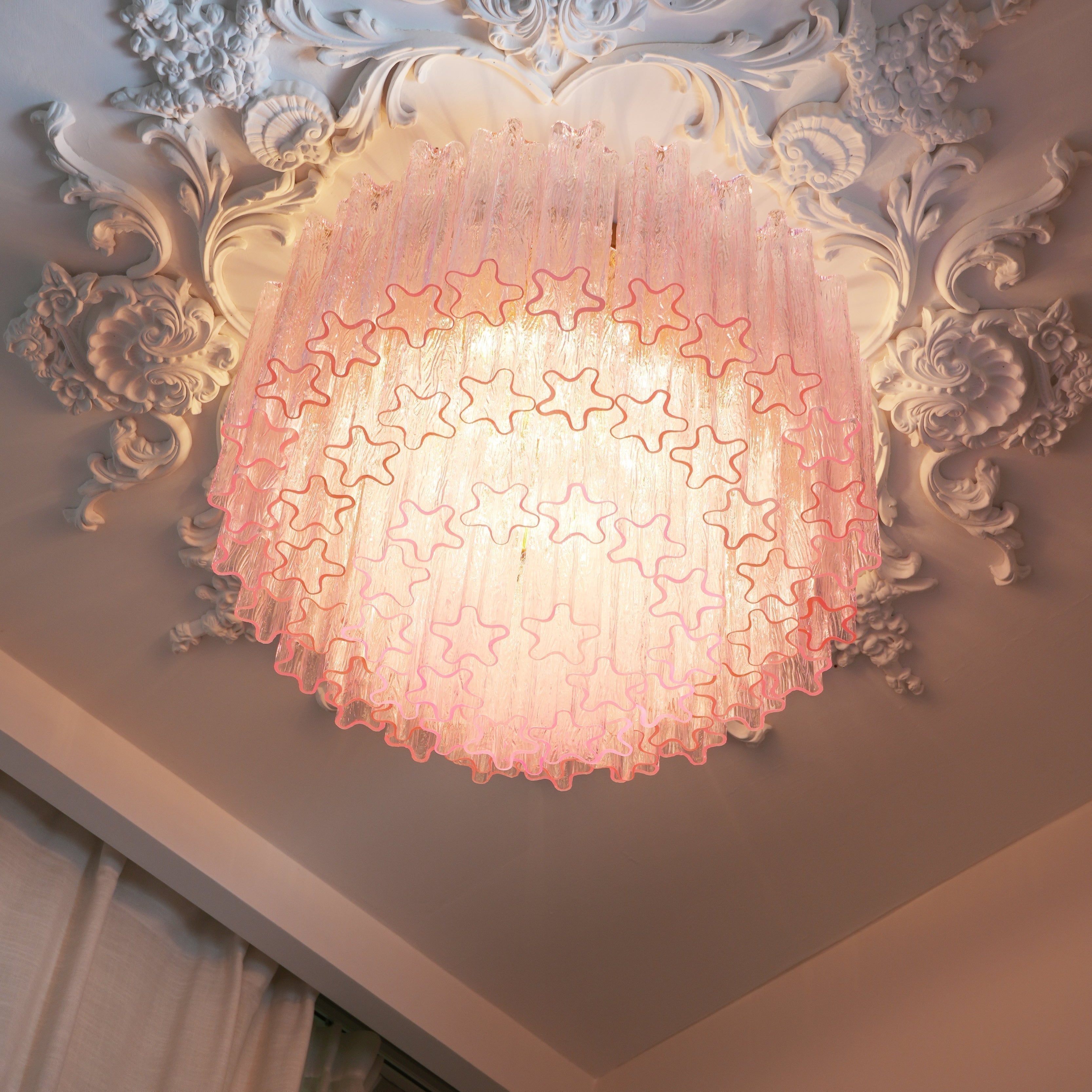Luxury Pink Murano Glass Ceiling Light Fixture for Living Room Dining Room Bedroom