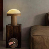 Modern Mushroom Cloud Alabaster Stone Table Lamp with Natural Wood Base