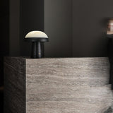 Modern Mushroom Cloud Alabaster Stone Table Lamp with Natural Wood Base