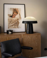 Modern Mushroom Cloud Alabaster Stone Table Lamp with Natural Wood Base