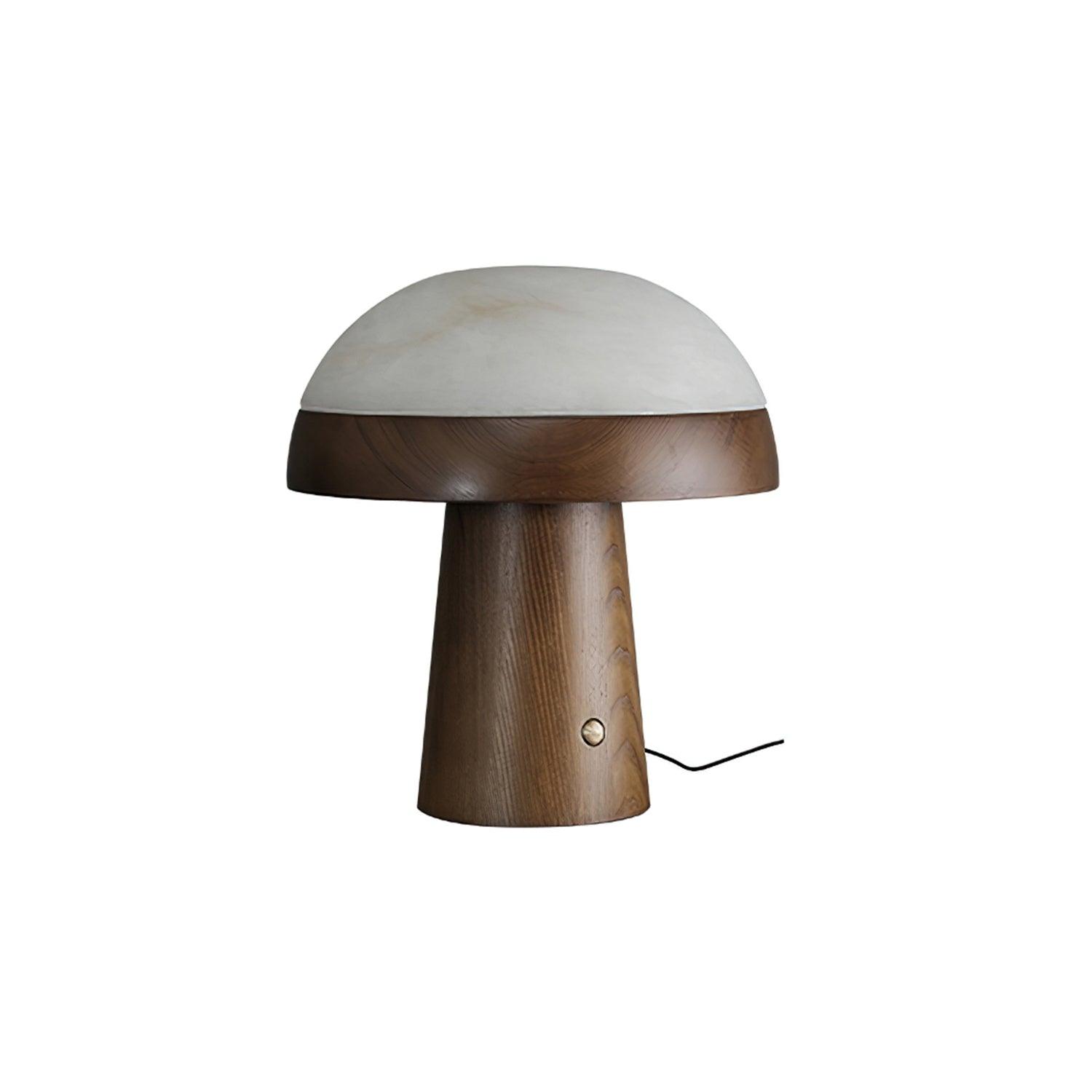 Modern Mushroom Cloud Alabaster Stone Table Lamp with Natural Wood Base