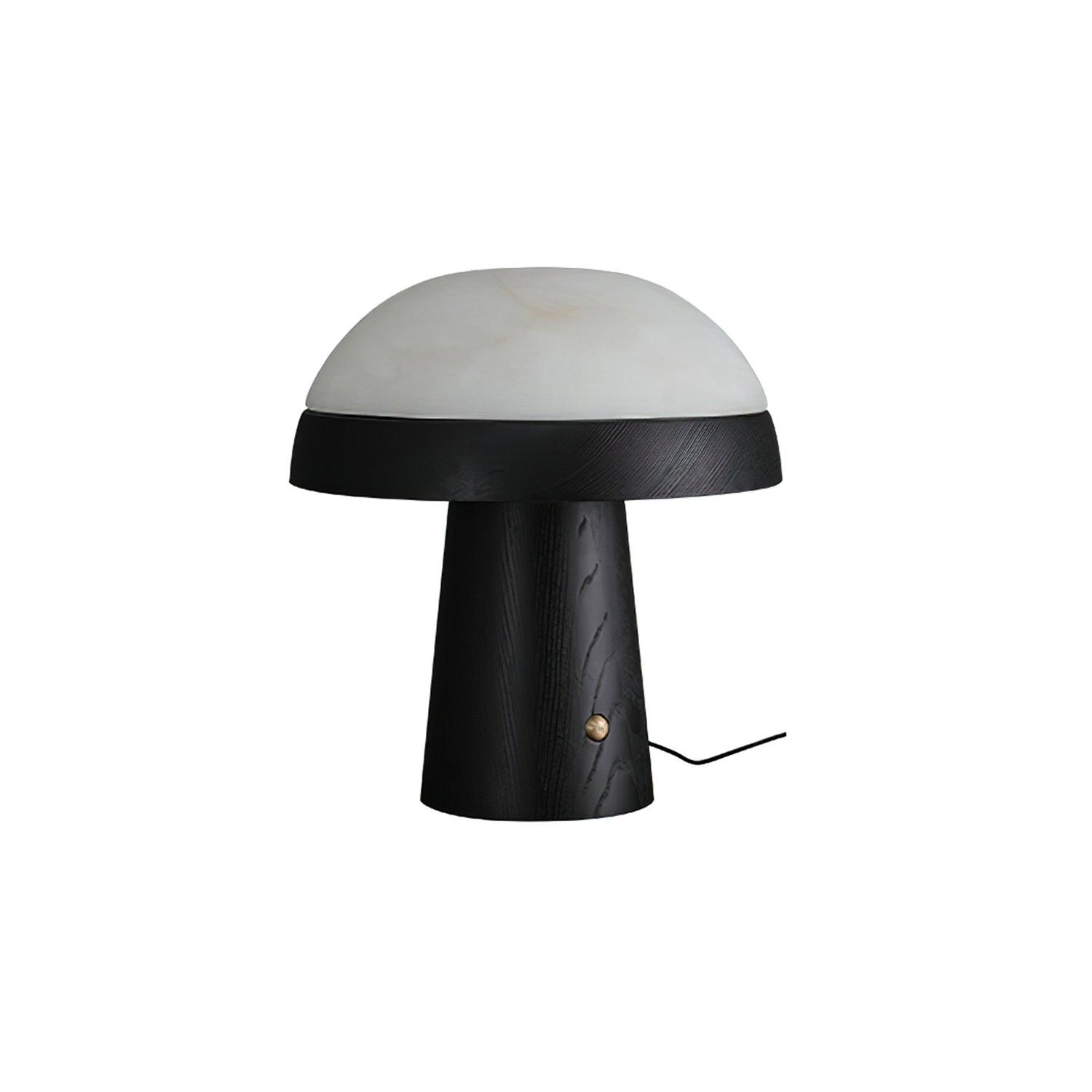 Modern Mushroom Cloud Alabaster Stone Table Lamp with Natural Wood Base