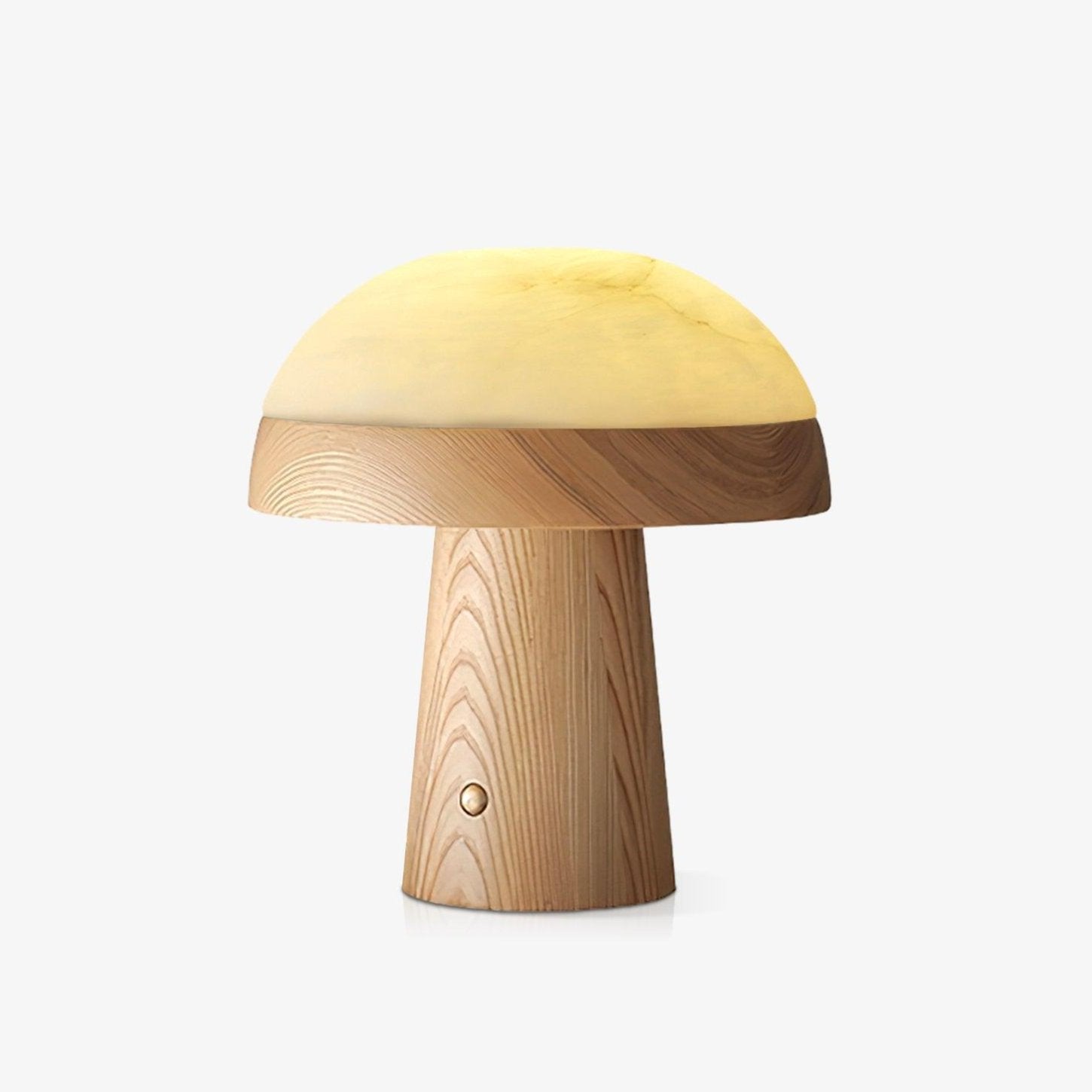 Modern Mushroom Cloud Alabaster Stone Table Lamp with Natural Wood Base