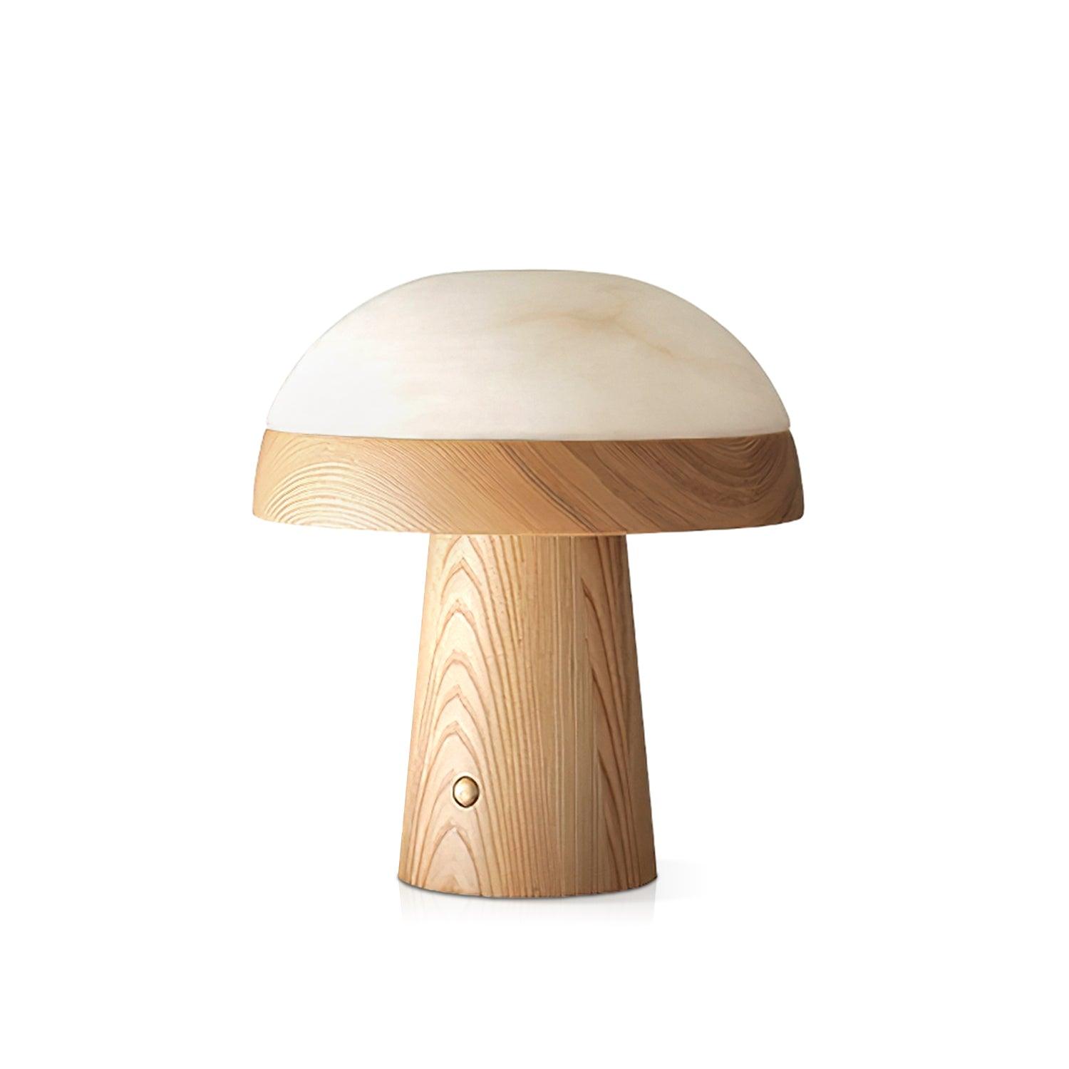 Modern Mushroom Cloud Alabaster Stone Table Lamp with Natural Wood Base